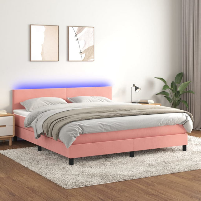 Boxspring met matras en LED fluweel roze 160x200 cm 160 x 200 cm Effen ontwerp