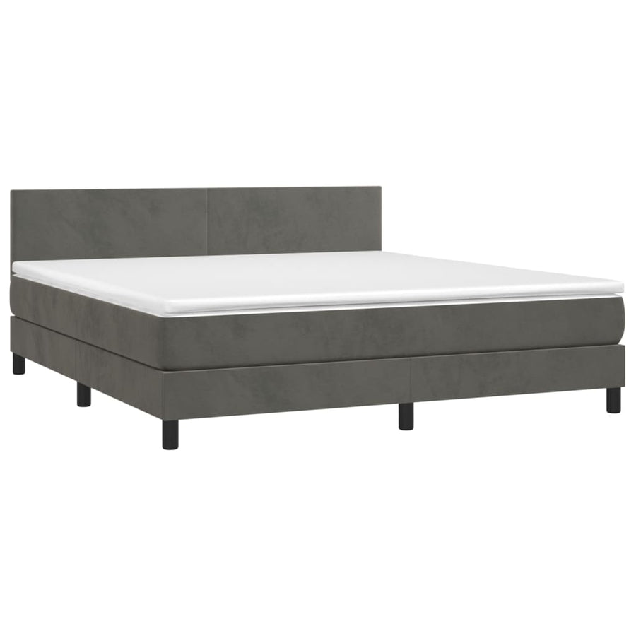 Boxspring Met Matras En Led Fluweel Donkergrijs 180 x 200 cm Effen ontwerp