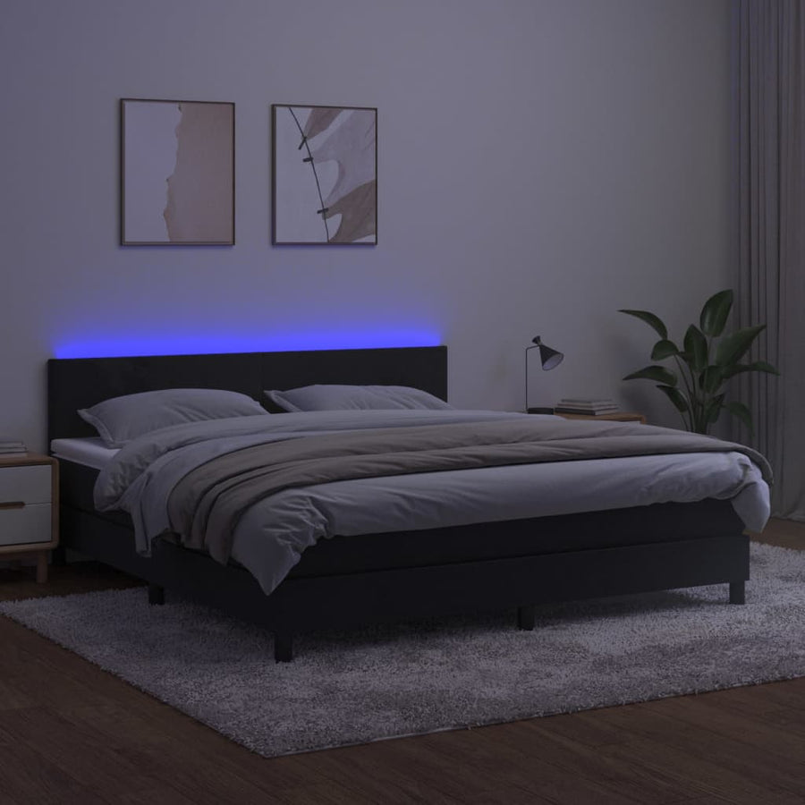 Boxspring Met Matras En Led Fluweel Donkergroen 180X200 Cm 180 x 200 cm Effen ontwerp