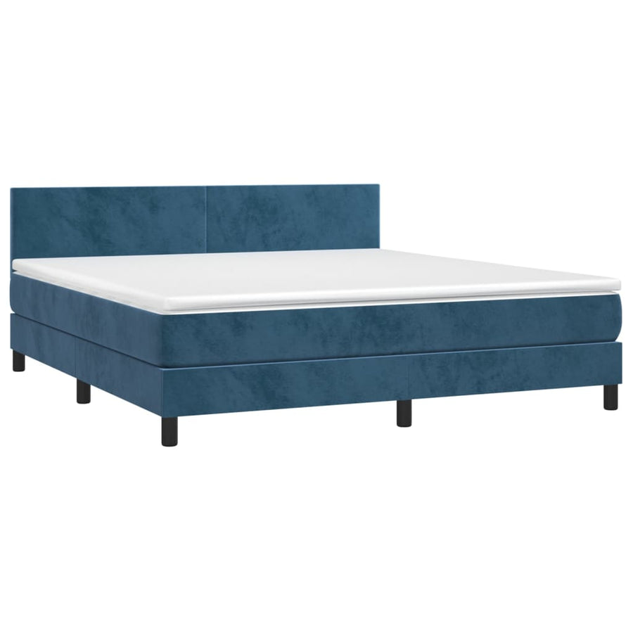 Boxspring Met Matras En Led Fluweel Donkerblauw 180X200 Cm Donkerblauw 180 x 200 cm Effen ontwerp