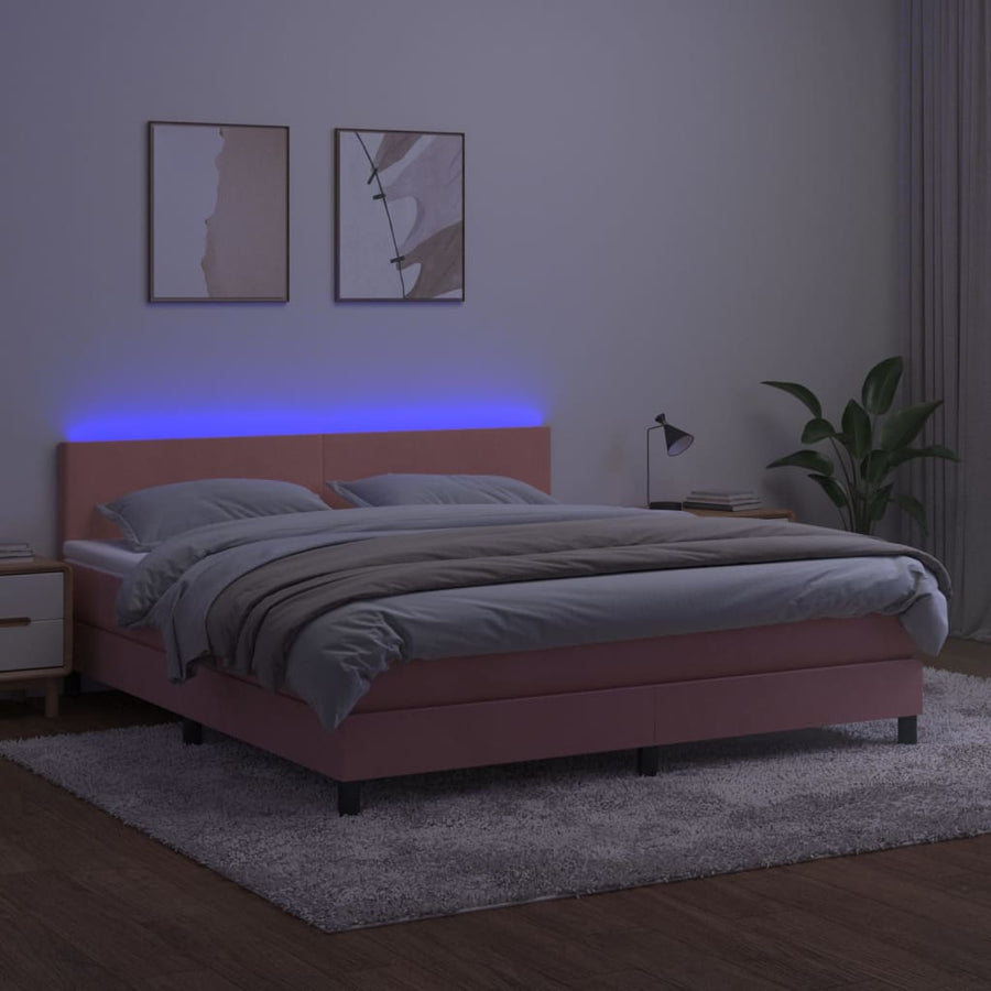 Boxspring Met Matras En Led Fluweel Roze 180 x 200 cm Effen ontwerp