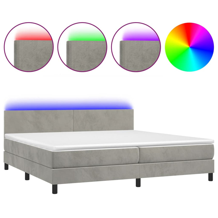 Boxspring Met Matras En Led Fluweel Lichtgrijs 200 x 200 cm Effen ontwerp
