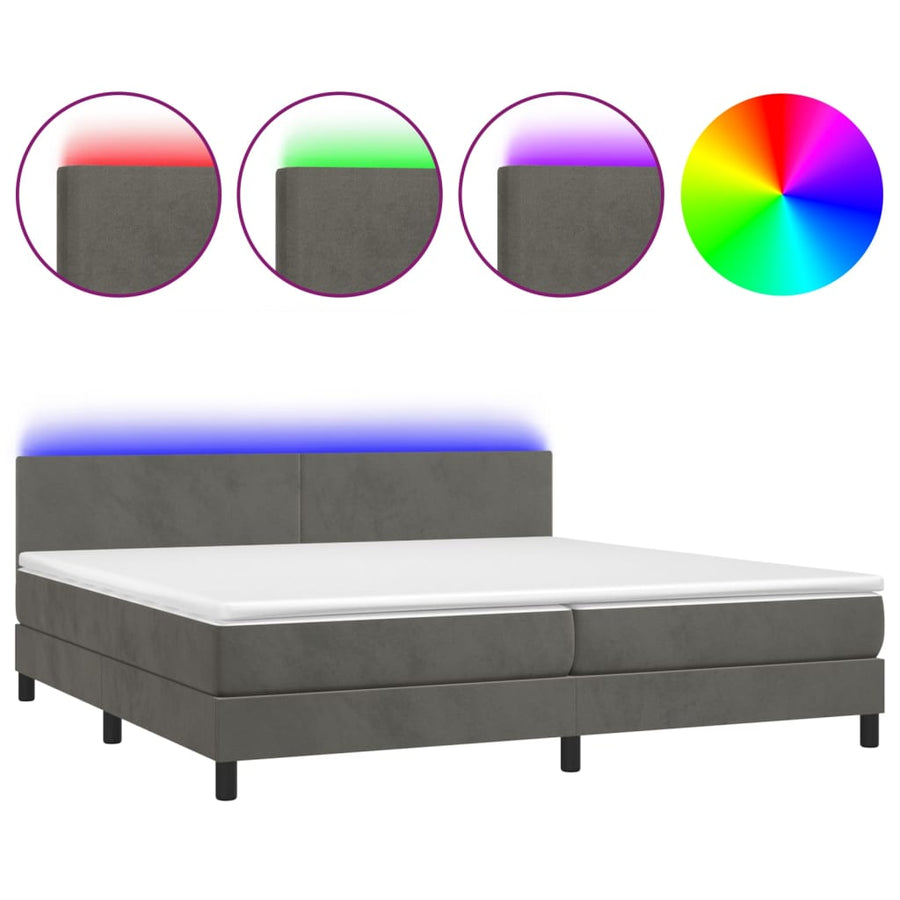 Boxspring Met Matras En Led Fluweel Donkergrijs 200 x 200 cm Effen ontwerp