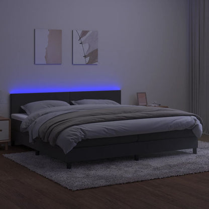 Boxspring Met Matras En Led Fluweel Donkergrijs 200 x 200 cm Effen ontwerp