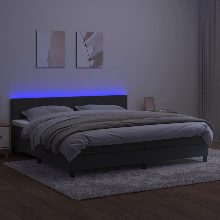 Boxspring Met Matras En Led Fluweel Donkergrijs 200 x 200 cm Effen ontwerp