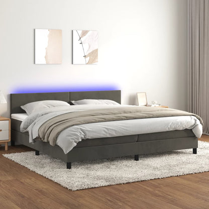Boxspring Met Matras En Led Fluweel Donkergrijs 200 x 200 cm Effen ontwerp