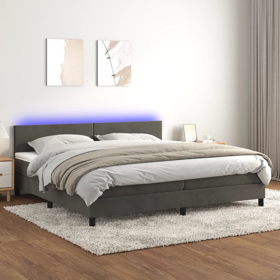 Boxspring Met Matras En Led Fluweel Donkergrijs 200 x 200 cm Effen ontwerp
