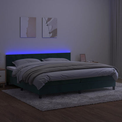 Boxspring met matras en LED fluweel donkergroen 200x200 cm 200 x 200 cm Effen ontwerp