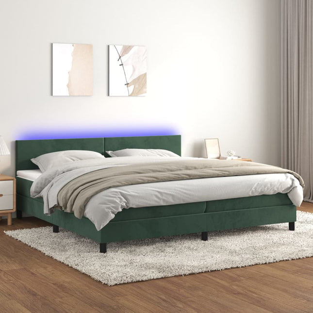 Boxspring met matras en LED fluweel donkergroen 200x200 cm 200 x 200 cm Effen ontwerp