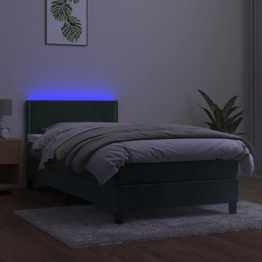 Boxspring Met Matras En Led Fluweel Donkergroen 80 x 200 cm Effen met spijkers