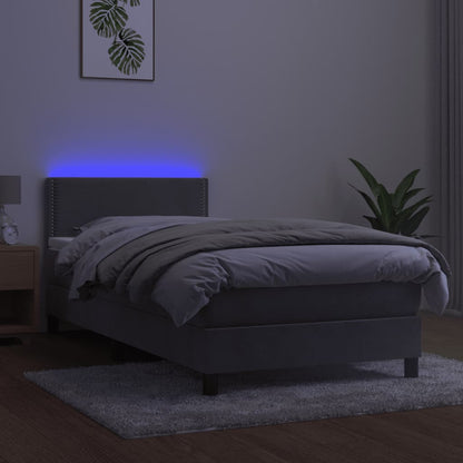 Boxspring Met Matras En Led Fluweel Lichtgrijs 90 x 200 cm Effen met spijkers
