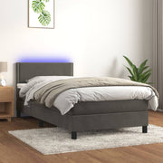 Boxspring met matras LED 90x200 cm donkergrijs fluweel