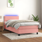 Boxspring met matras en LED fluweel roze 90x200 cm 90 x 200 cm Effen met spijkers