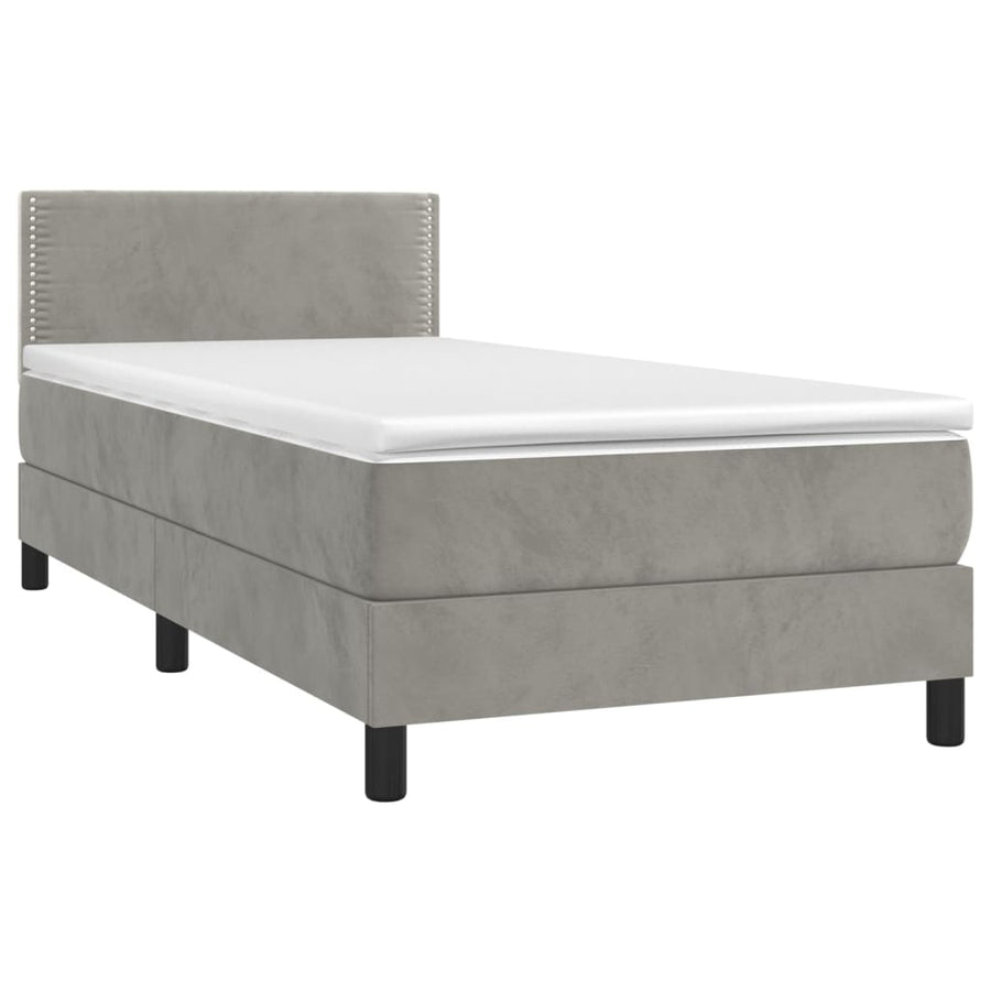 Boxspring met matras en LED fluweel lichtgrijs 100x200 cm 100 x 200 cm Effen met spijkers