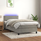 Boxspring met matras en LED fluweel lichtgrijs 100x200 cm 100 x 200 cm Effen met spijkers