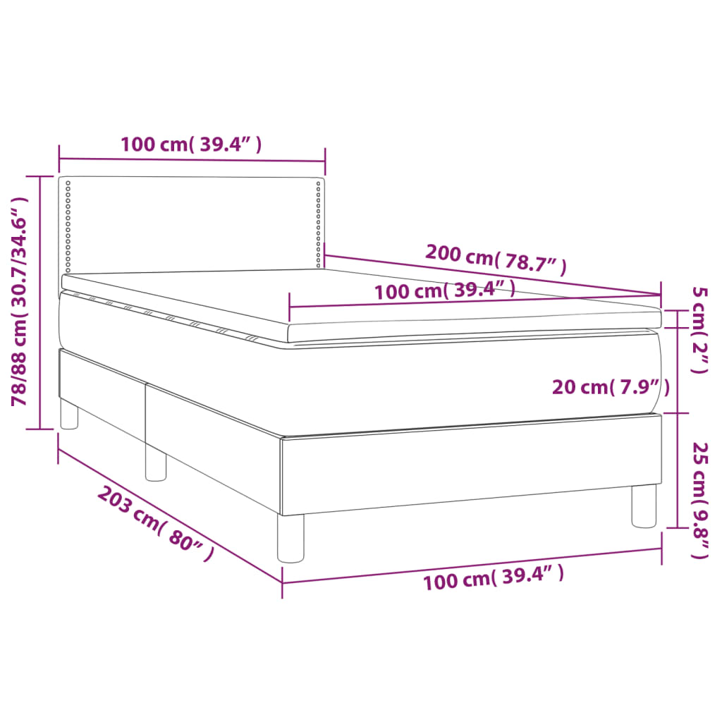 Boxspring met matras en LED fluweel donkergroen 100x200 cm 100 x 200 cm Effen met spijkers