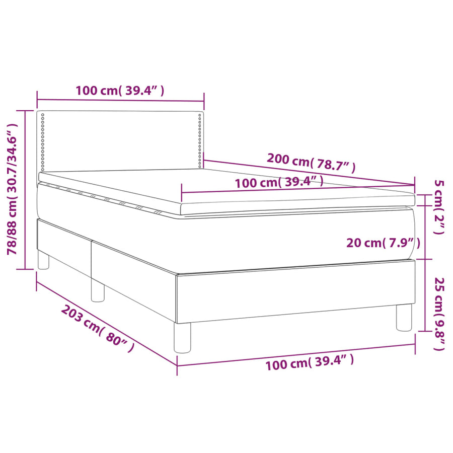 Boxspring met matras en LED fluweel donkergroen 100x200 cm 100 x 200 cm Effen met spijkers