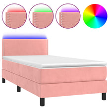 Boxspring met matras en LED fluweel roze 100x200 cm 100 x 200 cm Effen met spijkers