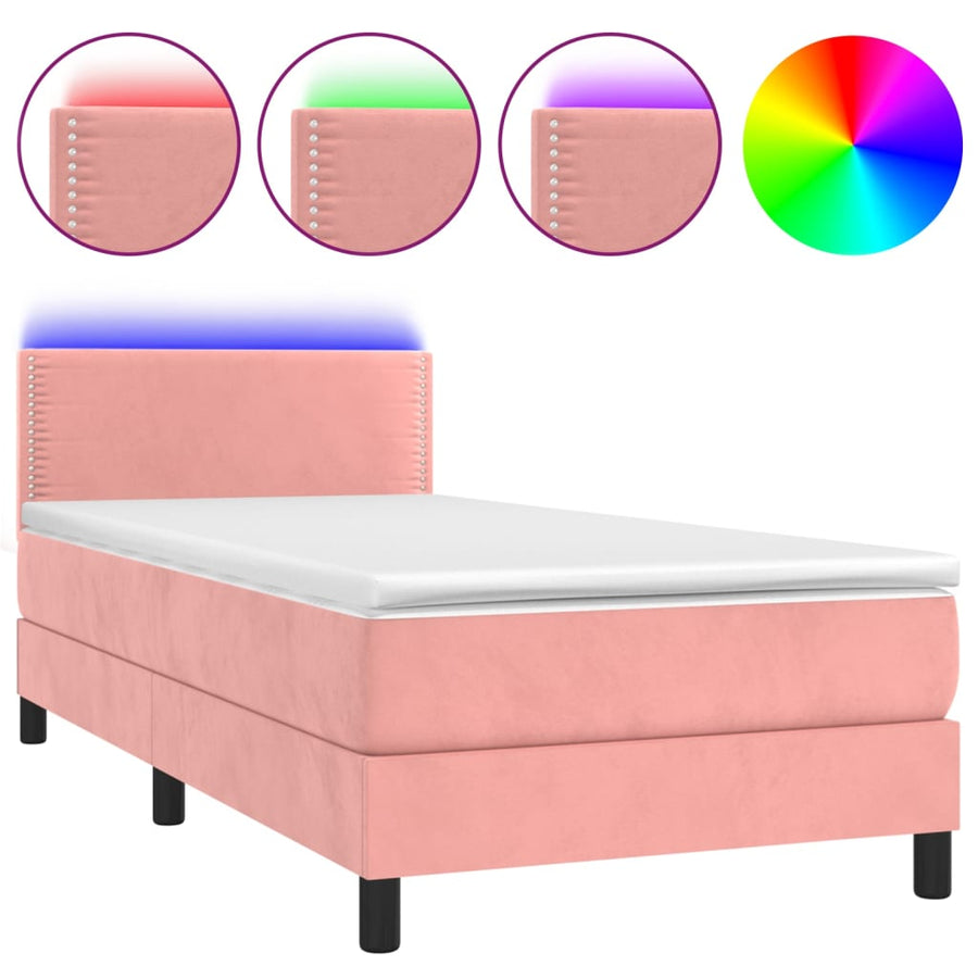 Boxspring met matras en LED fluweel roze 100x200 cm 100 x 200 cm Effen met spijkers