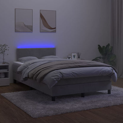 Boxspring Met Matras En Led Fluweel Lichtgrijs 120 x 200 cm Effen met spijkers