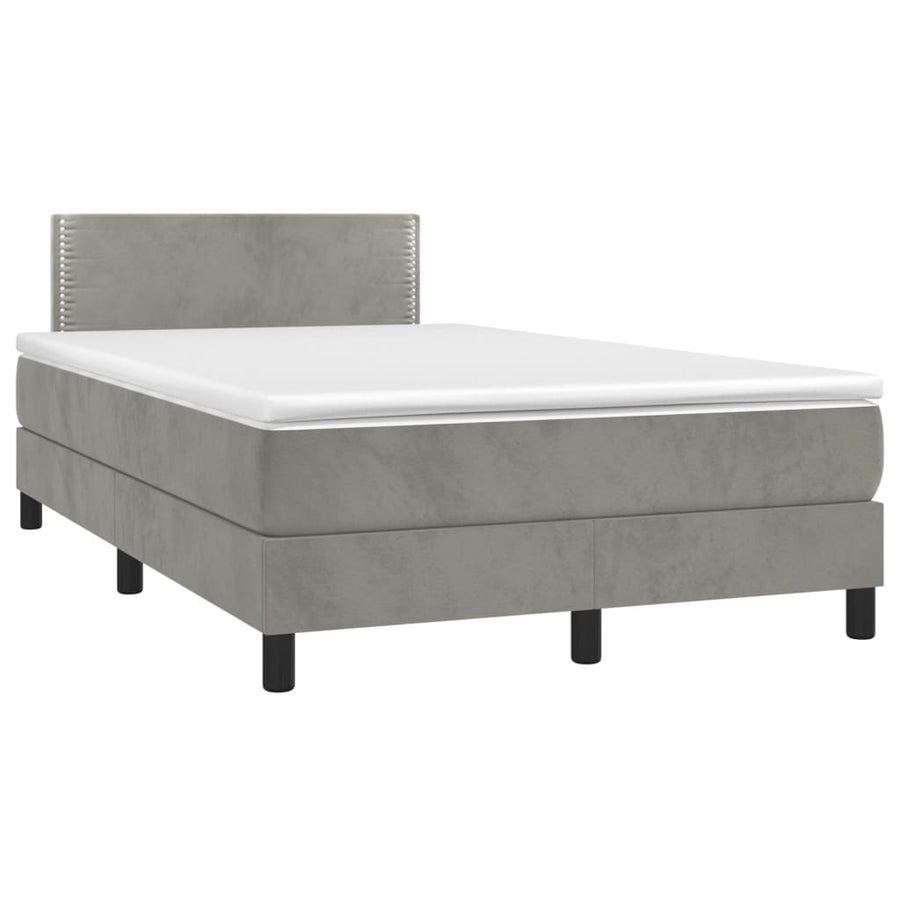 Boxspring Met Matras En Led Fluweel Lichtgrijs 120 x 200 cm Effen met spijkers
