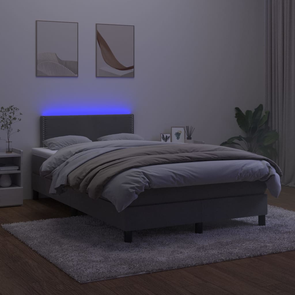 Boxspring Met Matras En Led Fluweel Donkergrijs 120 x 200 cm Effen met spijkers