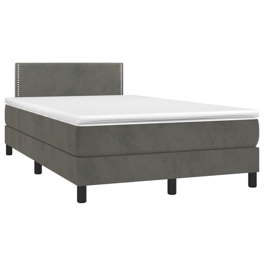 Boxspring Met Matras En Led Fluweel Donkergrijs 120 x 200 cm Effen met spijkers