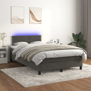 Boxspring 120x200 cm donkergrijs fluweel met matras en LED