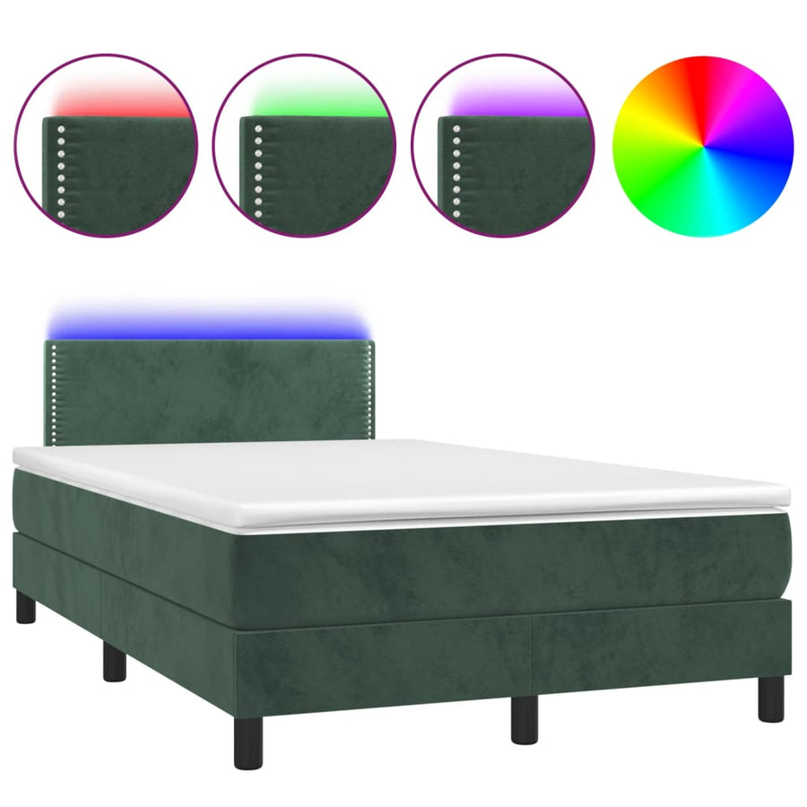 Boxspring met matras en LED fluweel donkergroen 120x200 cm 120 x 200 cm Donkergroen
