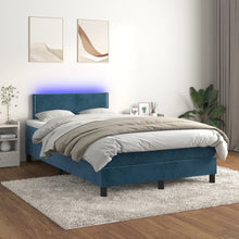 Boxspring Met Matras En Led Fluweel Donkerblauw 120 x 200 cm Effen met spijkers