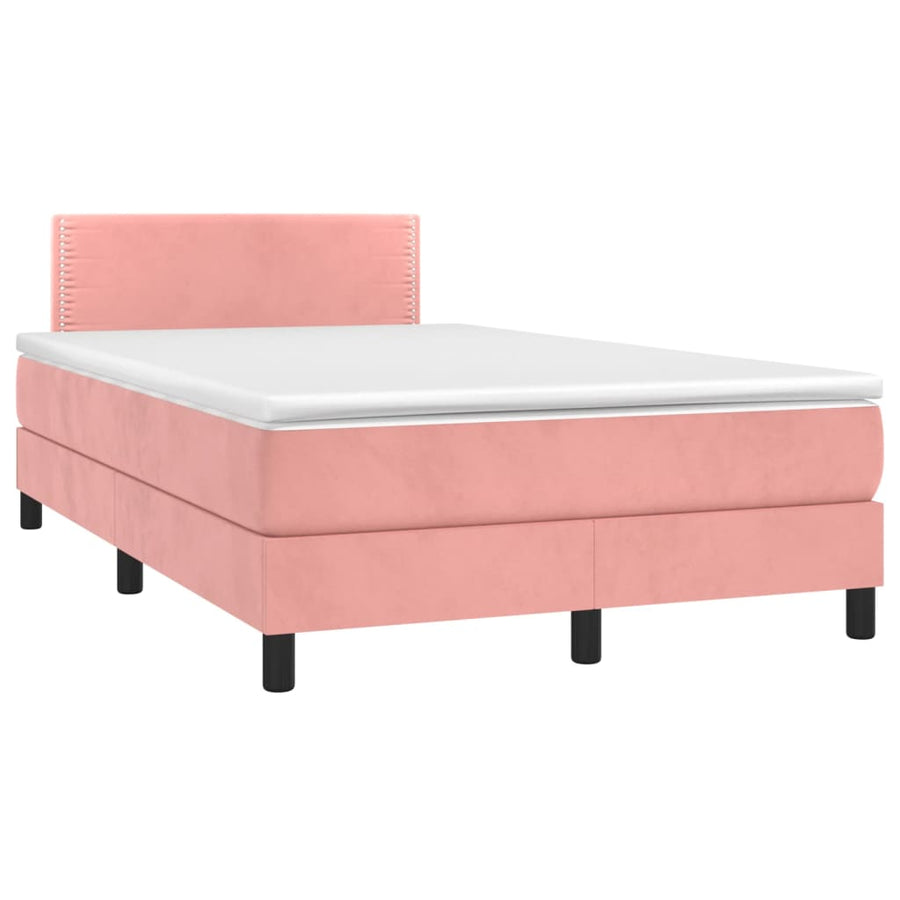 Boxspring met matras en LED fluweel roze 120x200 cm 120 x 200 cm Effen met spijkers