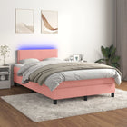 Boxspring met matras en LED fluweel roze 120x200 cm 120 x 200 cm Effen met spijkers