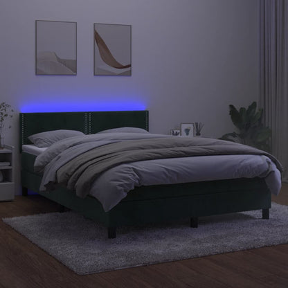 Boxspring met matras en LED fluweel donkergroen 140x190 cm 140 x 190 cm Donkergroen