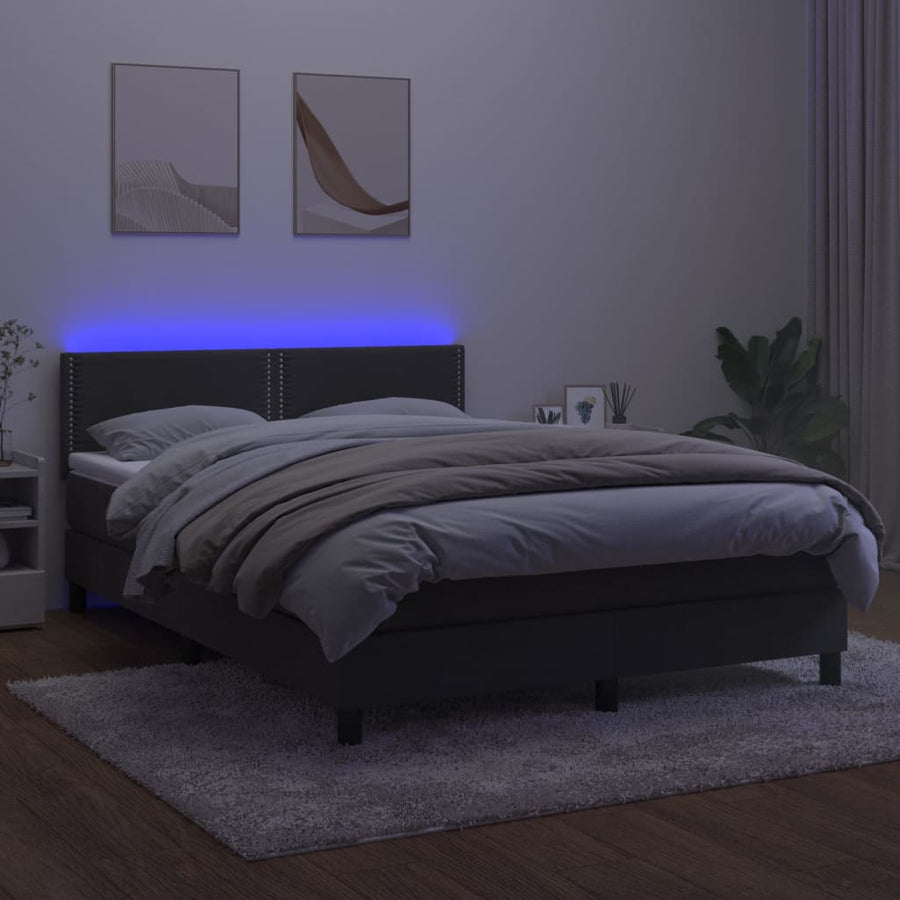 Boxspring Met Matras En Led Fluweel Donkergrijs 140 x 200 cm Effen met spijkers