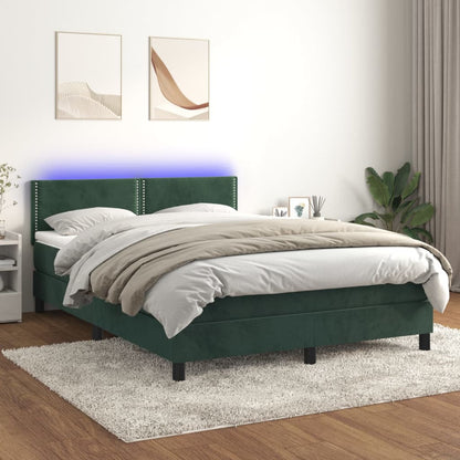 Boxspring met matras en LED fluweel donkergroen 140x200 cm 140 x 200 cm Donkergroen
