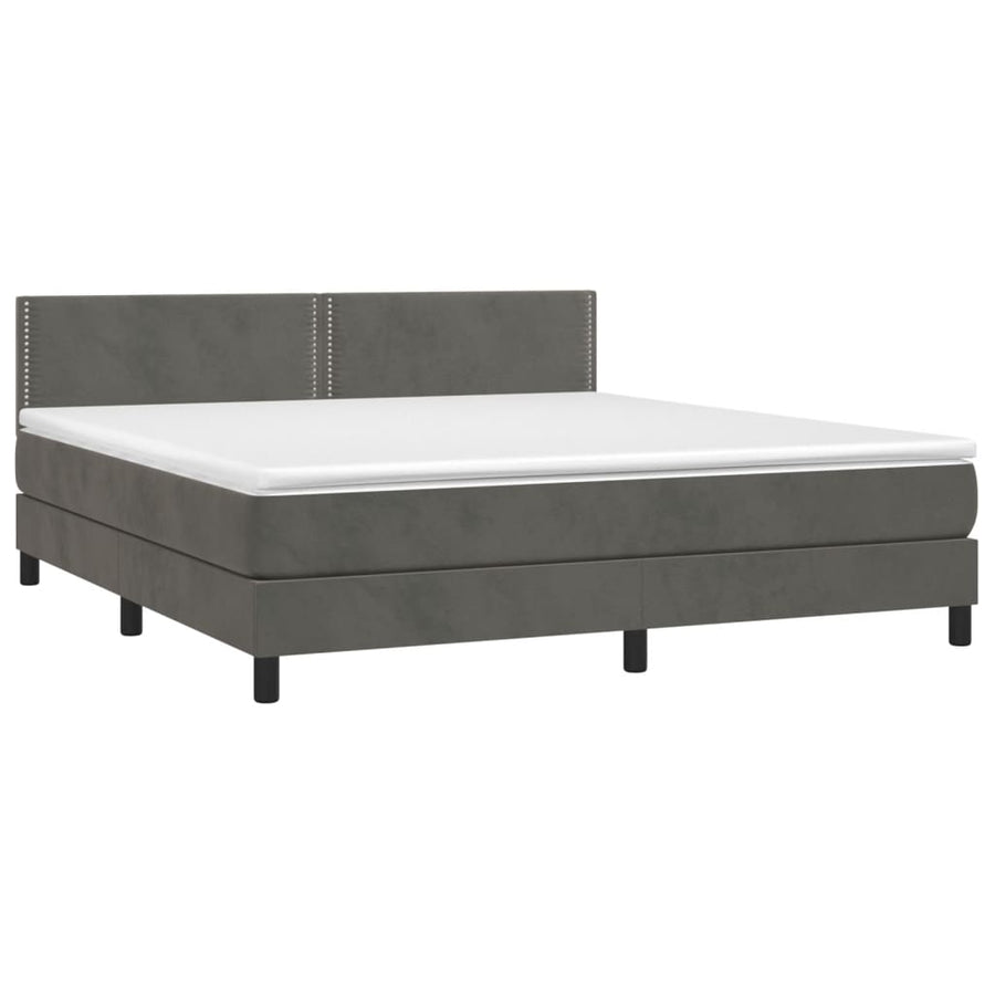 Boxspring Met Matras En Led Fluweel Donkergrijs 160 x 200 cm Effen met spijkers
