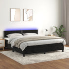 Boxspring met matras en LED fluweel zwart 160x200 cm 160 x 200 cm Effen met spijkers