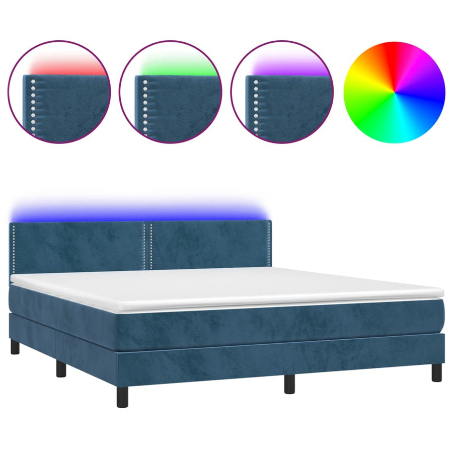 Boxspring met matras en LED fluweel donkerblauw 160x200 cm 160 x 200 cm Donkerblauw