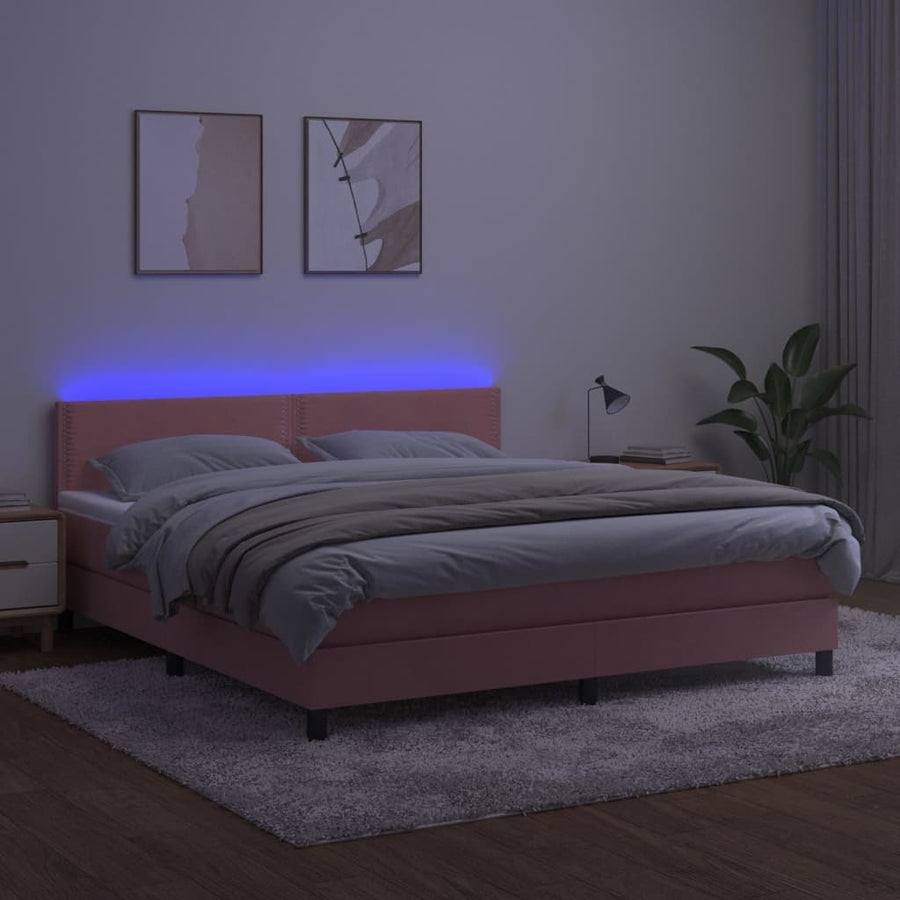 Boxspring met matras en LED fluweel roze 160x200 cm 160 x 200 cm Roze