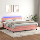 Boxspring met matras en LED fluweel roze 160x200 cm 160 x 200 cm Roze