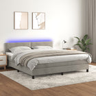 Boxspring Met Matras En Led Fluweel Lichtgrijs 180 x 200 cm Effen met spijkers