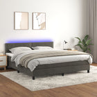 Boxspring Met Matras En Led Fluweel Donkergrijs 180 x 200 cm Effen met spijkers