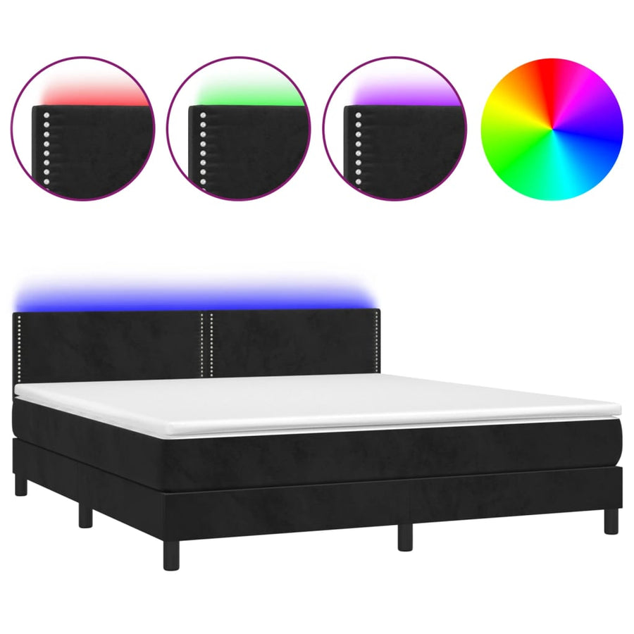 Boxspring met matras en LED fluweel zwart 180x200 cm 180 x 200 cm Effen met spijkers