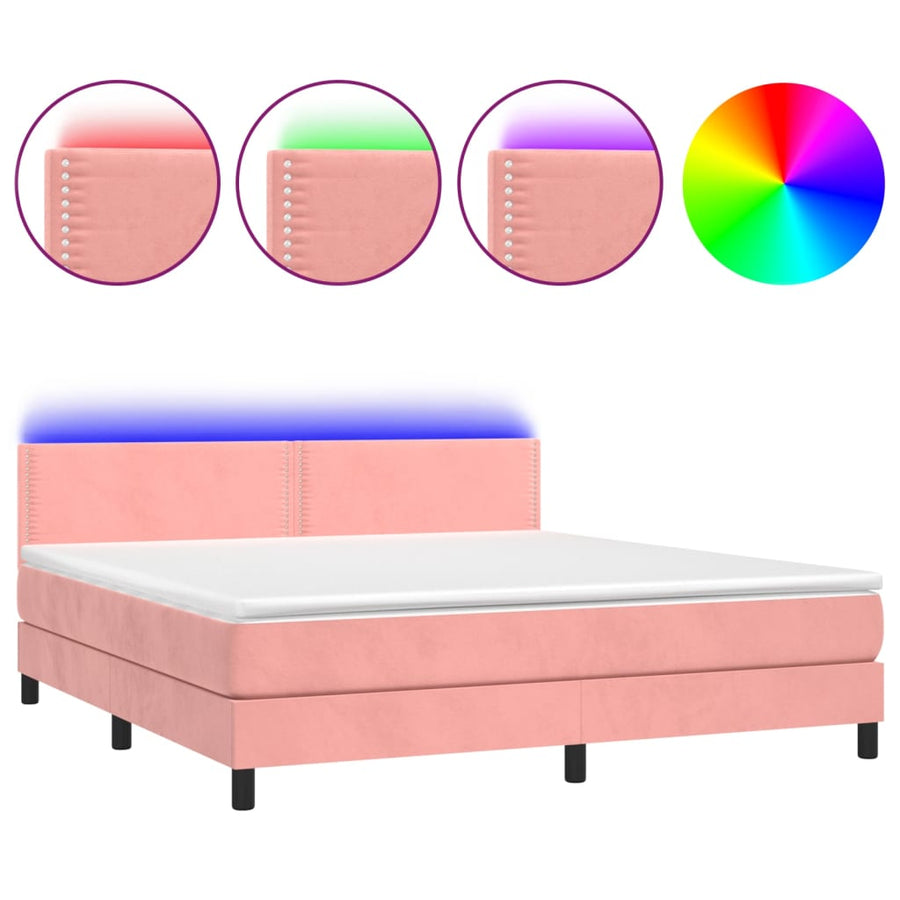 Boxspring met matras en LED fluweel roze 180x200 cm 180 x 200 cm Roze