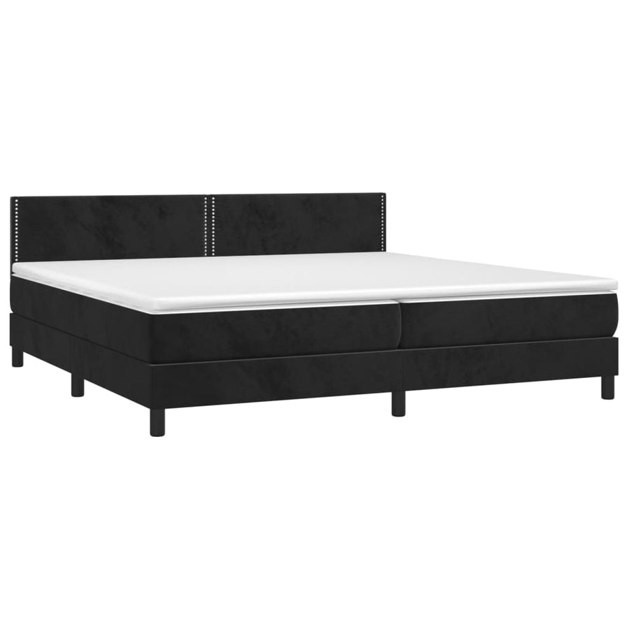 Boxspring met matras en LED fluweel zwart 200x200 cm 200 x 200 cm Effen met spijkers