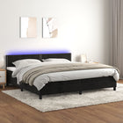 Boxspring met matras en LED fluweel zwart 200x200 cm 200 x 200 cm Effen met spijkers