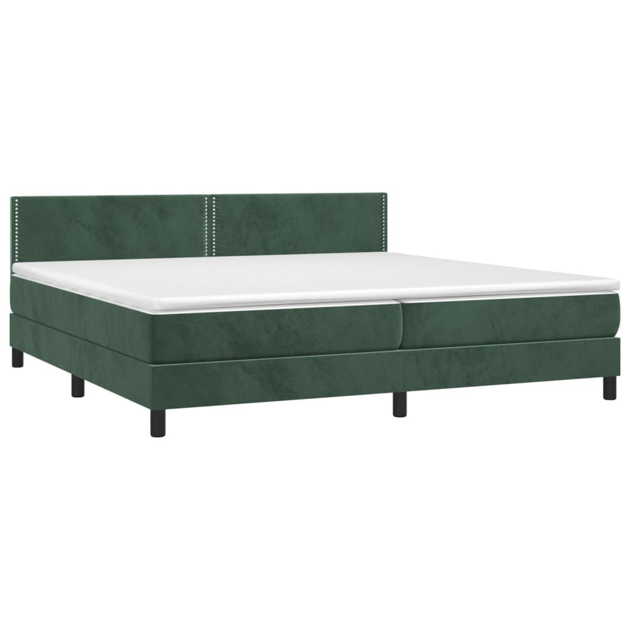 Boxspring met matras en LED fluweel donkergroen 200x200 cm 200 x 200 cm Effen met spijkers