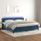 Boxspring met matras en LED fluweel donkerblauw 200x200 cm 200 x 200 cm Effen met spijkers