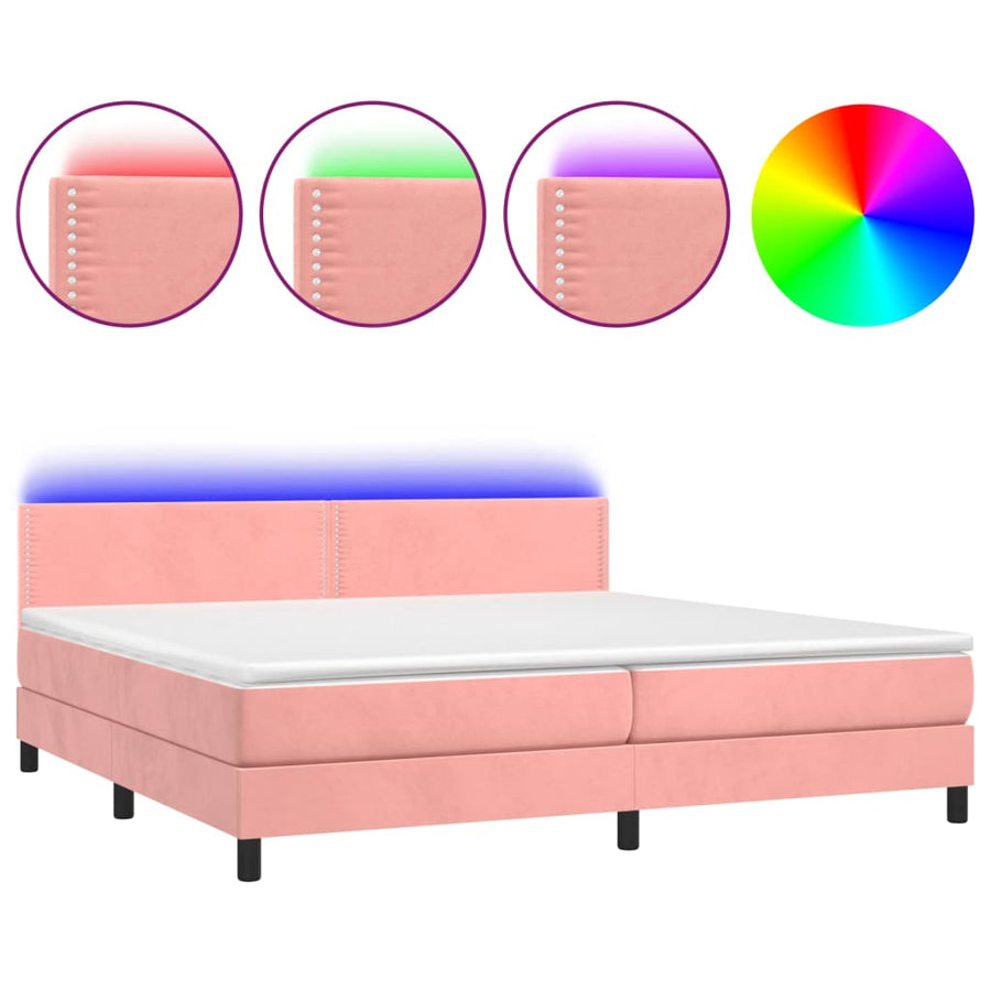 Boxspring met matras en LED fluweel roze 200x200 cm 200 x 200 cm Roze