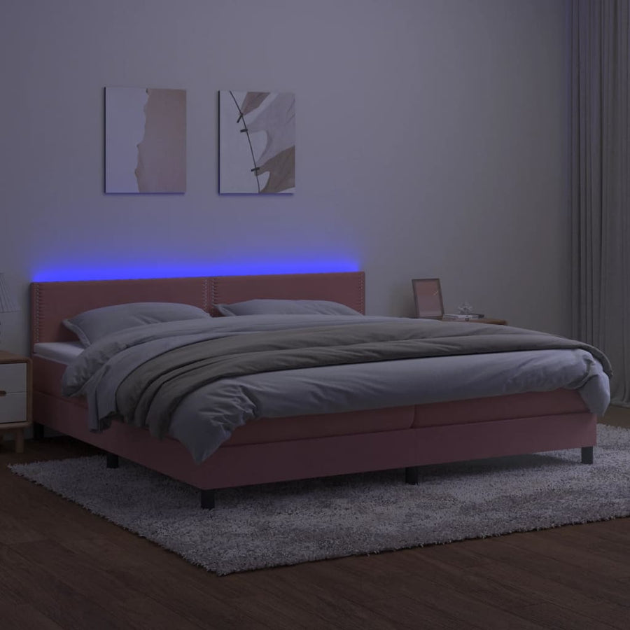 Boxspring met matras en LED fluweel roze 200x200 cm 200 x 200 cm Roze